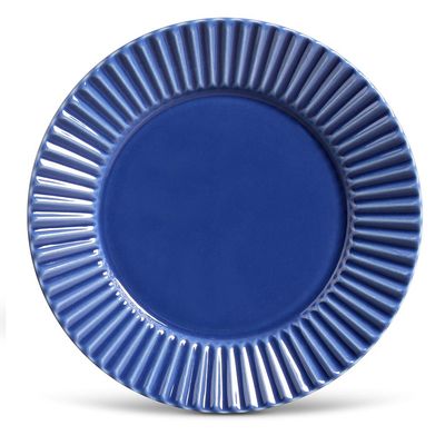 Prato Raso Plissé Cerâmica 6 Peças Azul Navy Porto Brasil