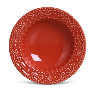 Prato Fundo Esparta Cerâmica 6 Peças Vermelho Porto Brasil
