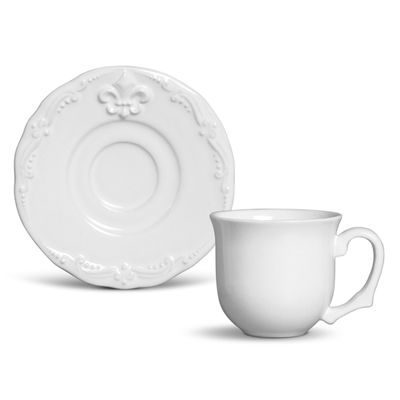 Xícara de Café Flor de Lis Cerâmica 6 Peças Branco Porto Brasil
