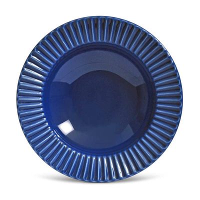 Prato Fundo Plissé Cerâmica 6 Peças Azul Navy Porto Brasil