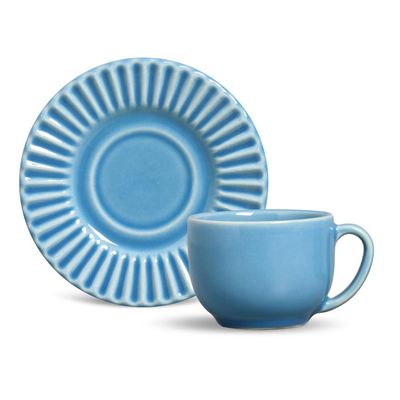 Xícara de Chá Plissé Cerâmica 6 Peças Azul Porto Brasil