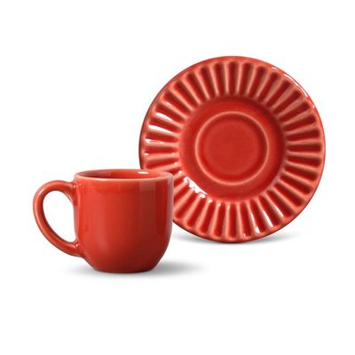 Xícara de Café Plissé Cerâmica 6 Peças Vermelho Porto Brasil