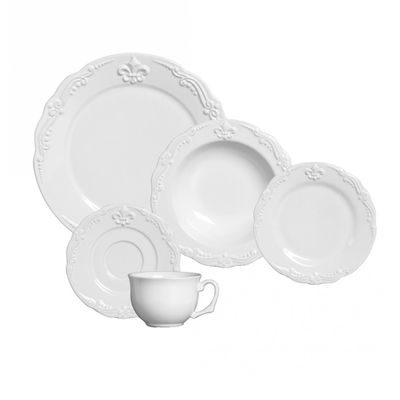 Aparelho de Jantar Flor de Lis Cerâmica 20 Peças Branco Porto Brasil
