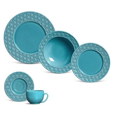 Aparelho Jantar 20 Peças Manih Azul Poppy Porto Brasil