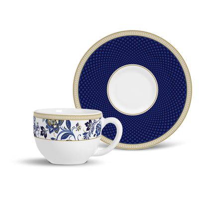Xícara de Chá Flat Classic Blue Cerâmica 6 Peças Porto Brasil