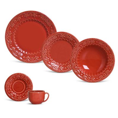 Aparelho de Jantar Esparta Cerâmica 20 Peças Vermelho Porto Brasil