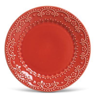 Prato Raso Esparta Cerâmica 6 Peças Vermelho Porto Brasil