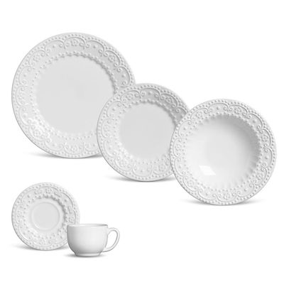 Aparelho de Jantar Esparta Cerâmica 20 Peças Branco Porto Brasil