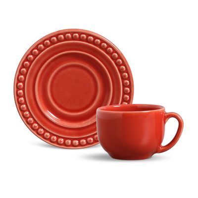 Xícara de Chá Atenas Cerâmica 6 Peças Vermelho Porto Brasil