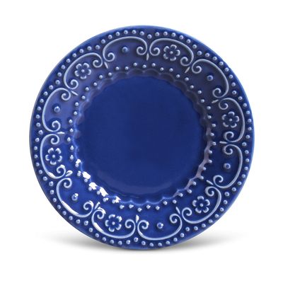 Prato Sobremesa Esparta Cerâmica 6 Peças Azul Navy Porto Brasil