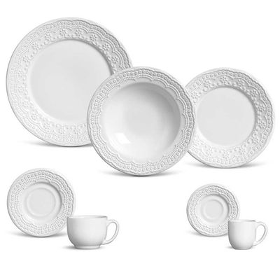 Aparelho de Jantar Manish Cerâmica 42 Peças Branco Porto Brasil
