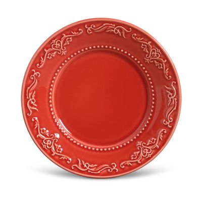 Prato Sobremesa Acanthus Cerâmica 6 Peças Vermelho Porto Brasil