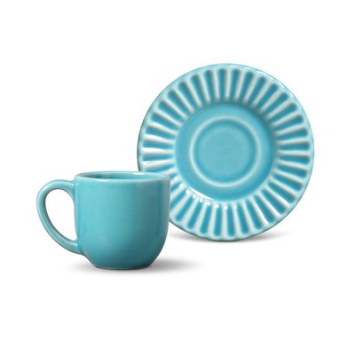 Xícara de Café Plissé Cerâmica 6 Peças Azul Porto Brasil