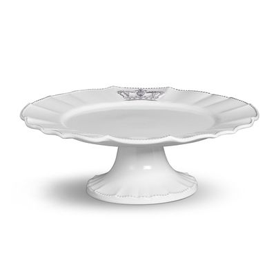 Prato de Bolo com Pé Windsor Etagiere Cerâmica Grande Branco Porto Brasil