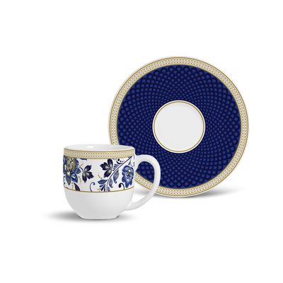 Xícara de Café Flat Classic Blue Cerâmica 6 Peças Porto Brasil