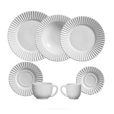 Aparelho de Jantar Plissé Cerâmica 42 Peças Branco Porto Brasil