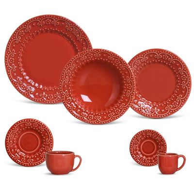Aparelho de Jantar Esparta Cerâmica 42 Peças Vermelho Porto Brasil