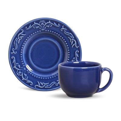 Xícara de Chá Acanthus Cerâmica 6 Peças Azul Navy Porto Brasil