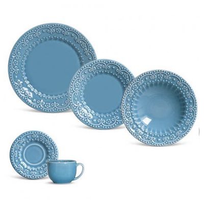 Aparelho de Jantar Esparta Cerâmica 20 Peças Azul Porto Brasil