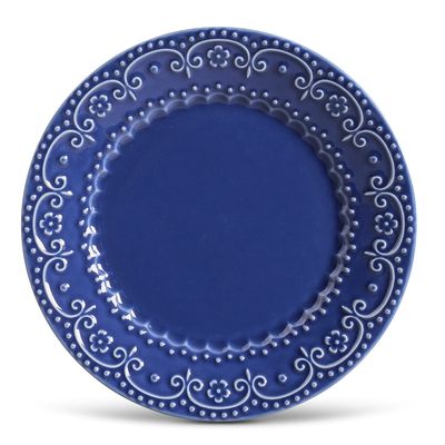 Prato Raso Esparta Cerâmica 6 Peças Azul Navy Porto Brasil