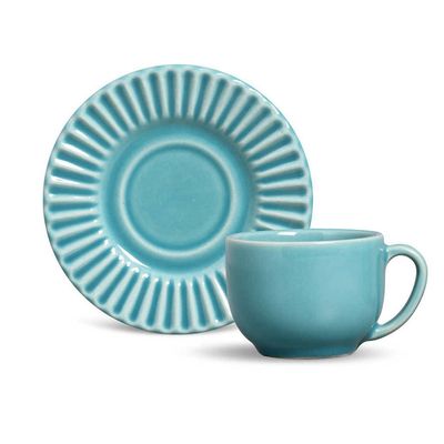 Xícara de Café Plissé Cerâmica 6 Peças Azul Poppy Porto Brasil