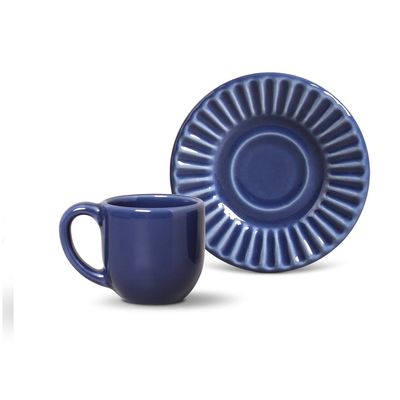 Xícara de Café Plissé Cerâmica 6 Peças Azul Navy Porto Brasil