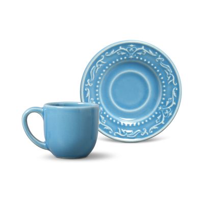 Xícara de Café Acanthus Cerâmica 6 Peças Azul Porto Brasil