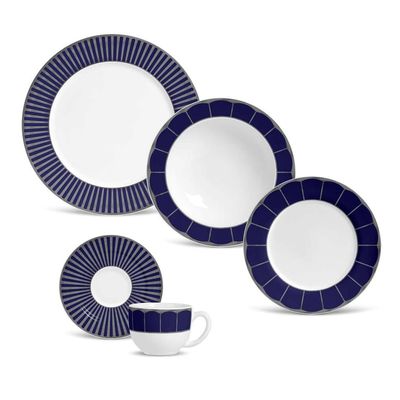 Aparelho de Jantar Flat Cobalt Cerâmica 20 Peças Porto Brasil
