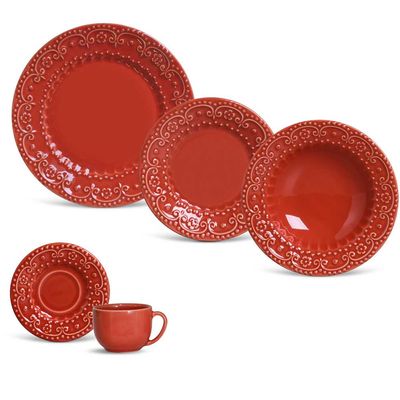 Aparelho de Jantar Esparta Cerâmica 30 Peças Vermelho Porto Brasil