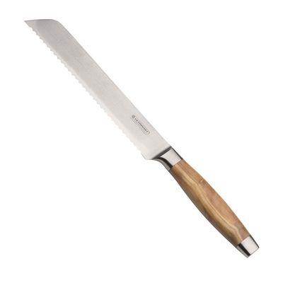 Faca de Pão 8 Pol Aço Damasco com Cabo Madeira de Oliveira Ply Le Creuset