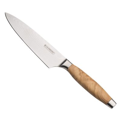Faca Chef 6 Pol Aço Damasco com Cabo Madeira de Oliveira Ply Le Creuset