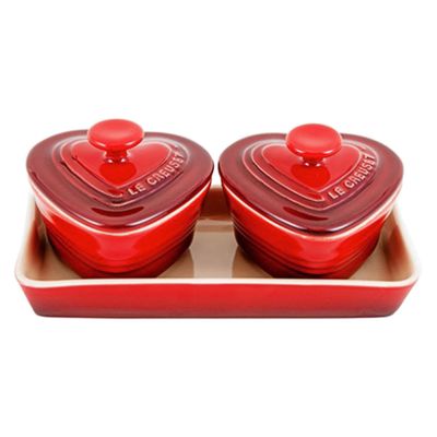 Ramekin Coração com Tampa 2 Peças e Bandeja Vermelho Le Creuset