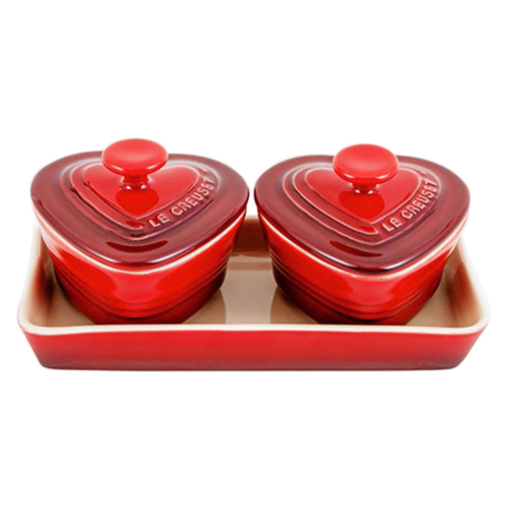 Le Creuset | ramekin coração com tampa 2 peças e bandeja vermelho