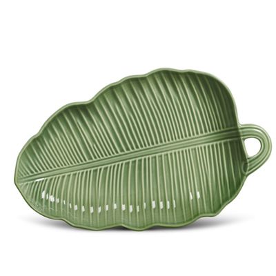 Travessa Leaves Sálvia Cerâmica Grande Verde Porto Brasil