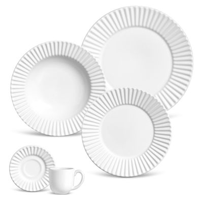 Aparelho de Jantar Plissé Cerâmica 20 Peças Branco Porto Brasil
