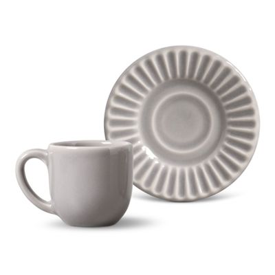 Xícara de Café Plissé Cerâmica 6 Peças Cinza Claro Porto Brasil