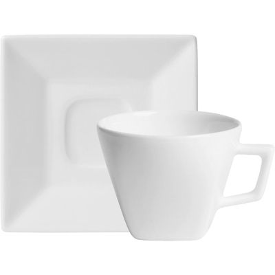 Xícara de Chá com Pires Quadrado Quartier Porcelana 200 ml Branco Oxford