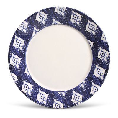 Prato Raso Mônaco Ikat Blue Cerâmica 6 Peças Porto Brasil