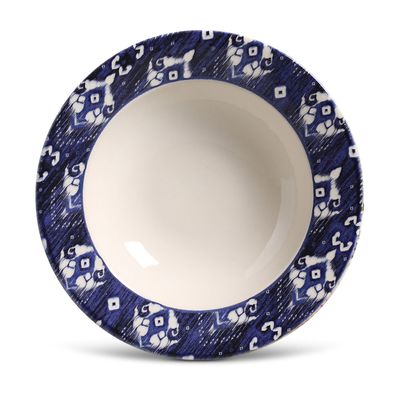 Prato Fundo Mônaco Ikat Blue Cerâmica 6 Peças Porto Brasil