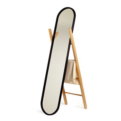 Espelho Hub Floor Madeira Borracha Preto Umbra