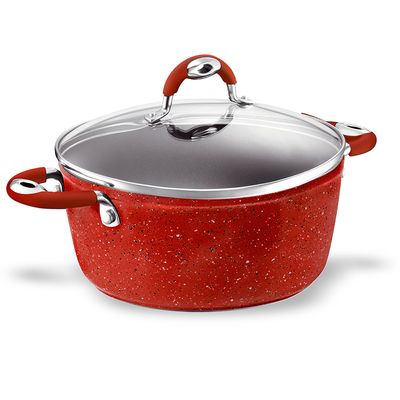 Caçarola Diadema Petravera Tampa de Vidro Indução 24 cm Vermelho Bialetti