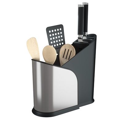 Porta Utensílios de Cozinha Furlo Expansível Aço Inox Preto Umbra