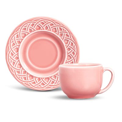 Xícara de Chá Cestino Cerâmica 6 Peças Rosa Porto Brasil