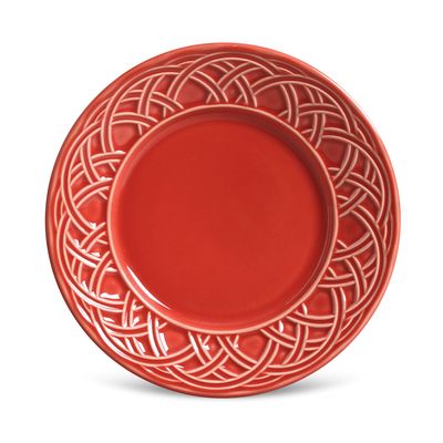 Prato Sobremesa Cestino Cerâmica 6 Peças Vermelho Porto Brasil