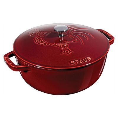 Caçarola Redonda Baixa Chistera Multifuncional Ferro Fundido 24 cm Galo Vermelho Granada Staub