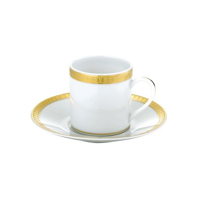 Xícara de Café com Pires Malmaison 100 ml Porcelana Branco com Filete Ouro Christofle