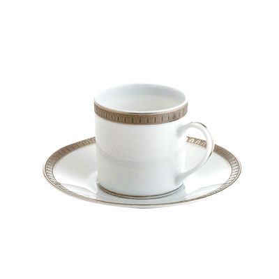 Xícara de Chá com Pires Malmaison 200 ml Porcelana Branco com Filete Prata Christofle