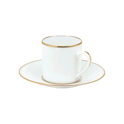 Xícara de Café com Pires Albi 100 ml Porcelana Branco com Filete Ouro Christofle