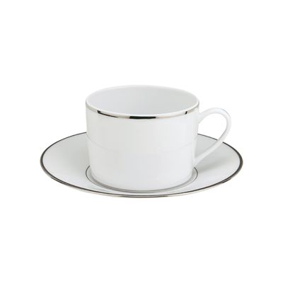 Xícara de Chá com Pires Albi 200 ml Porcelana Branco com Filete Prata Christofle