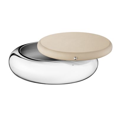Caixa Organizadora Collection Club Redonda 14 cm Aço Inox e Couro Natural Christofle